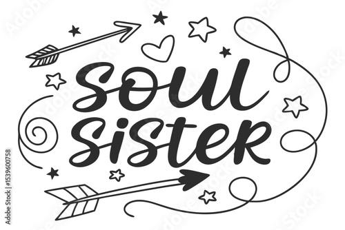 Cute handwritten soul sister design with doodle