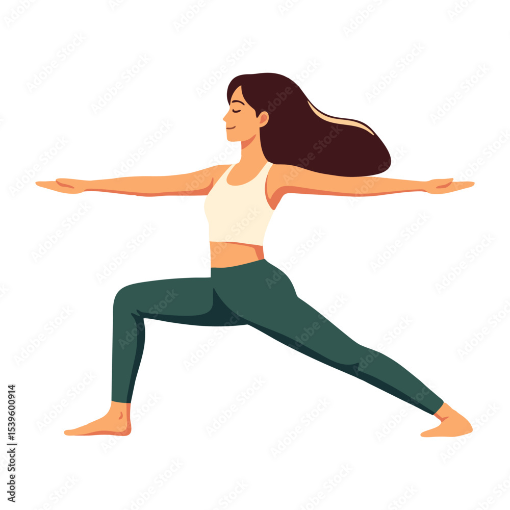 Obraz premium Serene Woman in Warrior II Pose - Yoga Day Vector Illustration