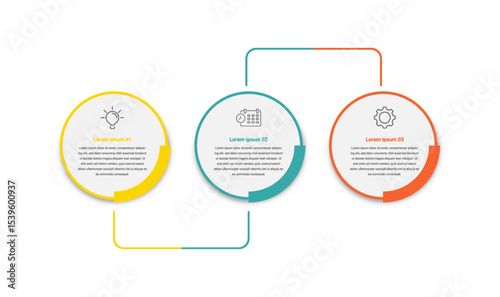Business Presentation infographic with 3 round shape step connected with line. tree step solution information layout.