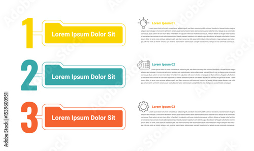 Business Education Infographic with 3 Step and 3 description. Colors is yellow, green, and red.