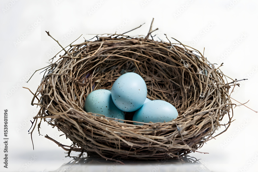 Elegant Bird Nest with Three Pale Blue Eggs Elegant Bird Nest with Three Pale Blue Eggs