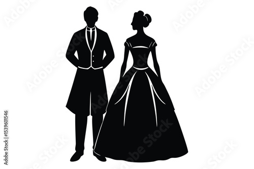 Silhouette couple in traditional clothing
