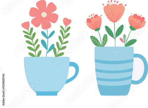 pink tulips in a vase. flower vector illustration
