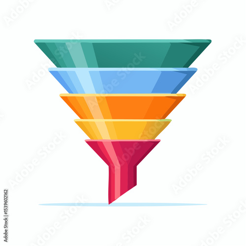 A funnel divided into layers, used to visualize filtering or conversion stages in a process.
