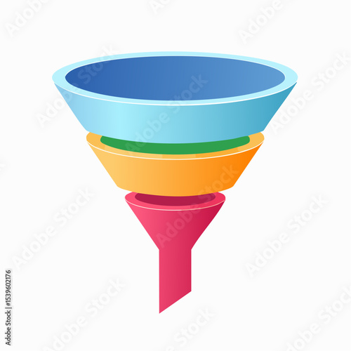 A funnel divided into layers, used to visualize filtering or conversion stages in a process.