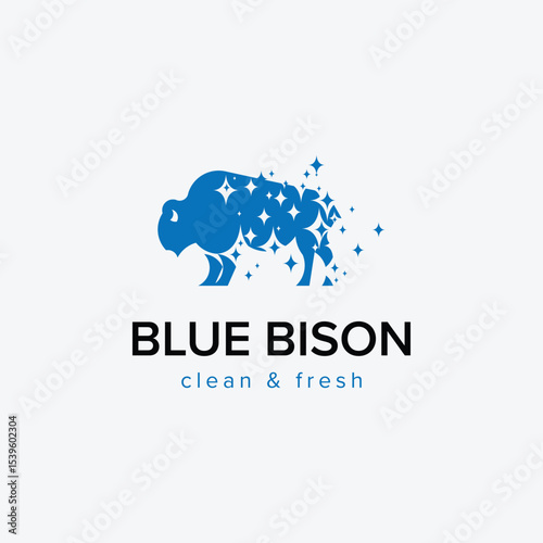Blue Bison Cleaning Service Logo - Modern Mascot for Eco-Friendly Cleaning Company Vector