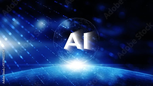 Looped digital technology sphere with artificial intelligence caption loop animation.
