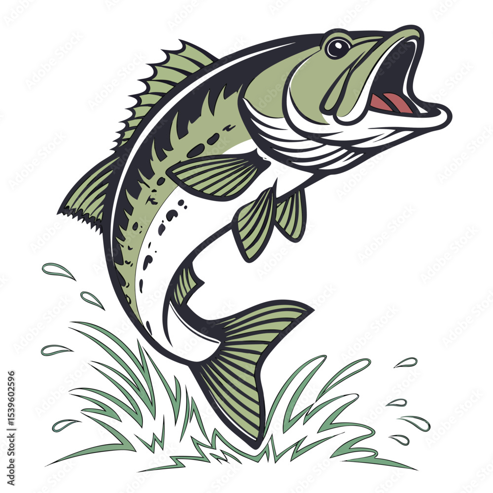 Naklejka premium Jumping Largemouth Bass Fish Vector Bundle in Various Artistic Styles