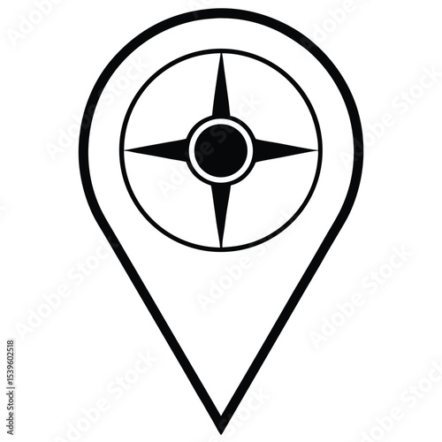  map-pin-with-compass icon black vector illustration on transparent background