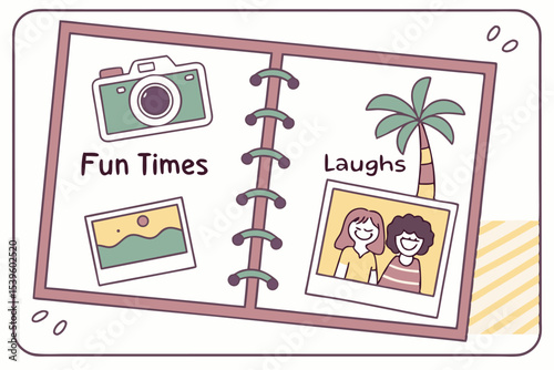 Scrapbook design with polaroid photos and colorful elements
