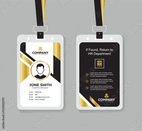 Stylish Gold and Black Identity Card Template for Business and Office Staff

