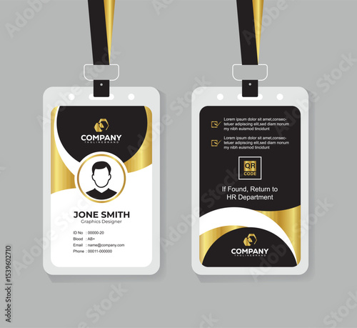 Stylish Gold and Black Identity Card Template for Business and Office Staff
