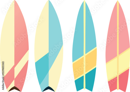 vector illustration of a set of colorful surfboard