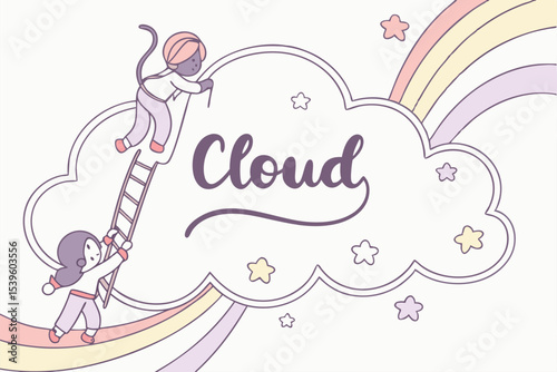 Whimsical handwritten font design inside a cloud shaped f