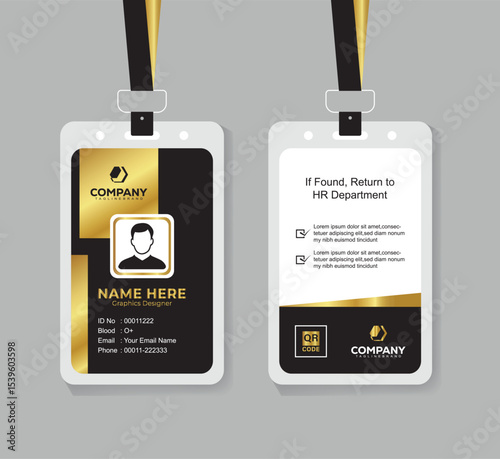Stylish Gold and Black Identity Card Template for Business and Office Staff
