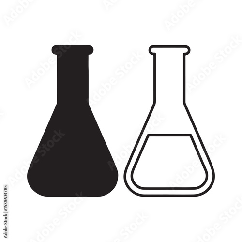 Laboratory Flask Icon Set Silhouette and Line Art Vector