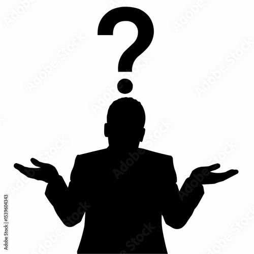 Business Man Shrug Silhouette with Question Mark 
