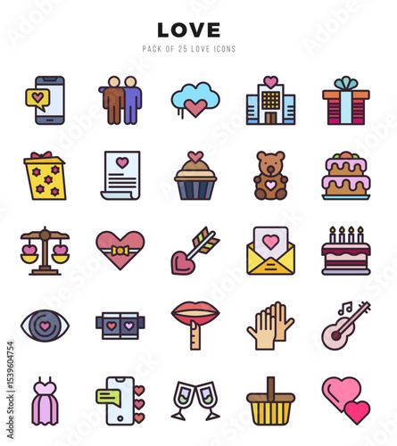Love Icons Pack. Lineal Color icons set. Lineal Color icon collection set.