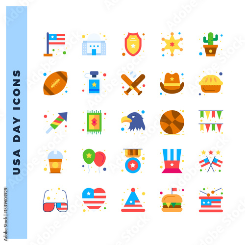 25 USA Flat icon pack. vector illustration.