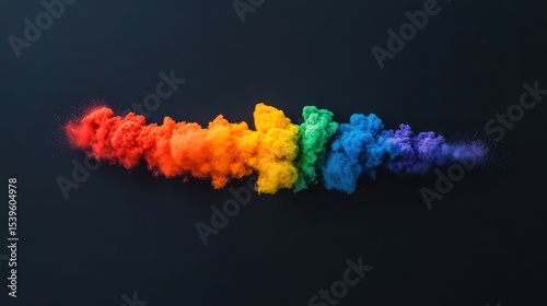 Horizontal Rainbow Powder Cloud on Black Minimalist Background