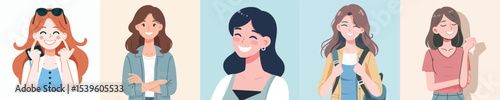 vector image of a happy woman  simple and cool flat design