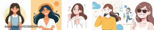 vector image of a happy woman  simple and cool flat design