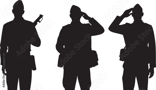 Standing soldier silhouette vector military man