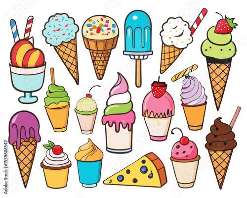 Cartoon ice cream collection sweet treats
