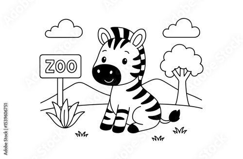 Coloring page of cute zebra for kids coloring book