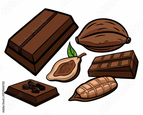 Chocolate bar cocoa beans and nuts illustration