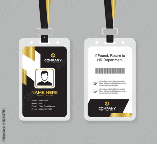 Premium Black and Gold ID Card Template with QR Code for Corporate Employees and Staff Identity