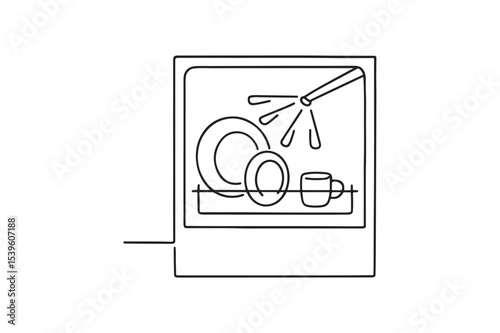 Dishwasher Spray continuous one line drawing minimalism design