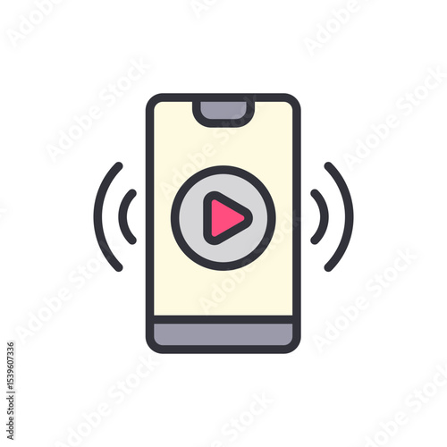 Modern Smartphone Displaying A Play Button Icon And Transmitting Signal