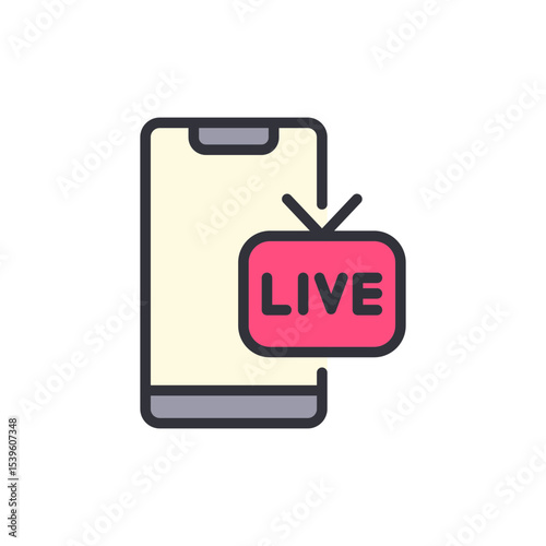 Modern Mobile Phone Displaying Live Streaming On Transparent Background