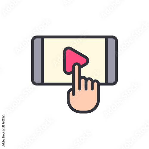 Hand Tapping Play Button On Mobile Phone Displaying Media Content