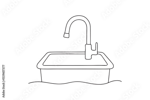 Faucet and Sink continuous one line drawing minimalism design