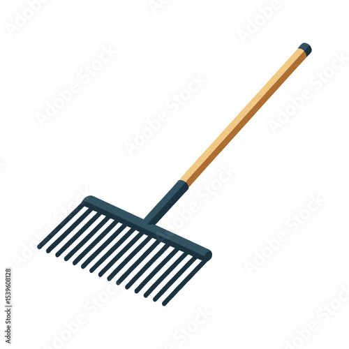 simple garden rake with a wooden handle and dark tines. Ideal for blogs/websites about gardening, yard work, autumn cleanup, tools, or home maintenance.