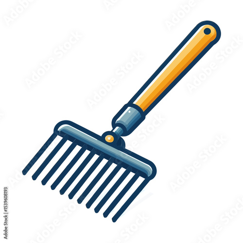 This image of a garden rake is suitable for websites and blogs about gardening, yard work, autumn leaf cleanup, lawn care, and outdoor maintenance tasks.

