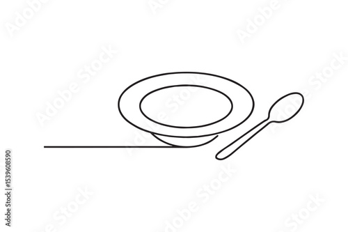 Plate and Spoon continuous one line drawing minimalism design