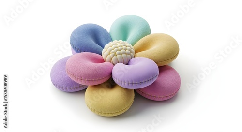 3D Plush Flower Design Element on White Background – Soft and Detailed Floral Decorative Object, Realistic Plush Texture, High-Resolution Isolated Illustration