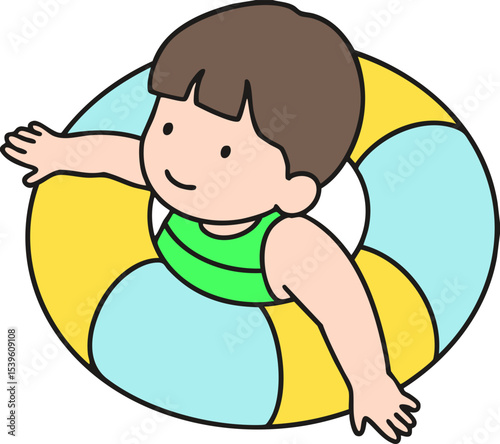 Vector image of a boy swimming in a tube