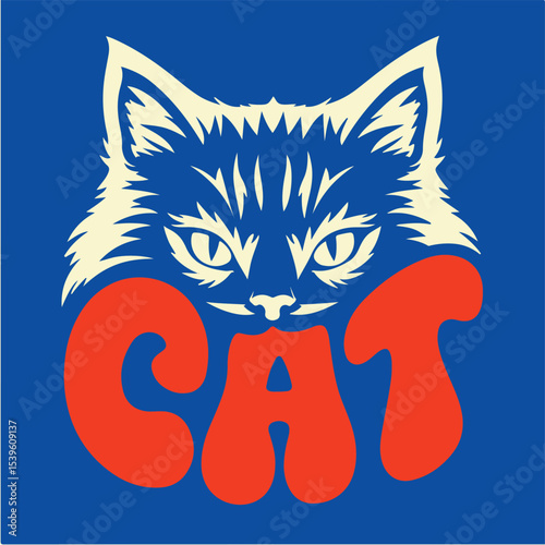 Minimalist Cat Face Graphic with Bold 'CAT' Text T-Shirt.eps