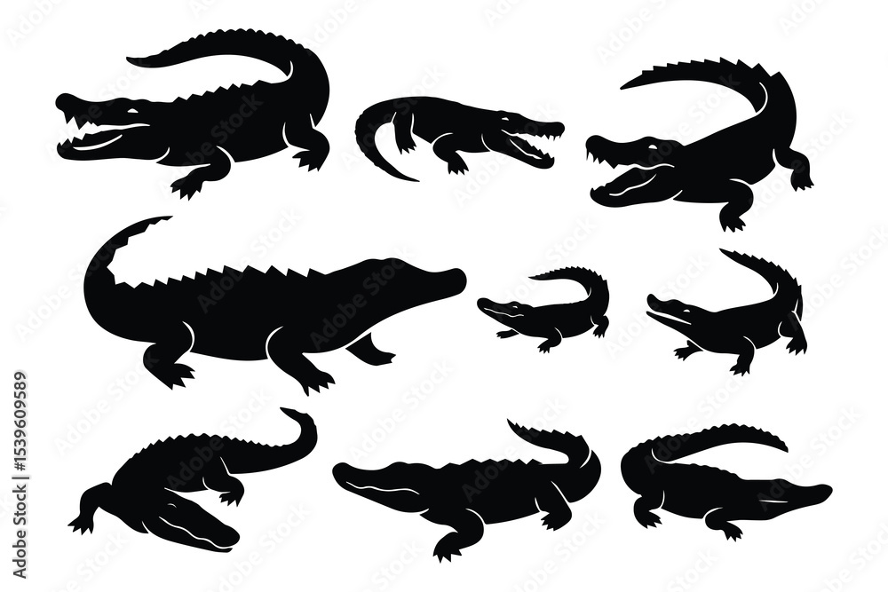 Obraz premium Crocodile & Alligator Silhouette Vector Set Wild Animal Icons