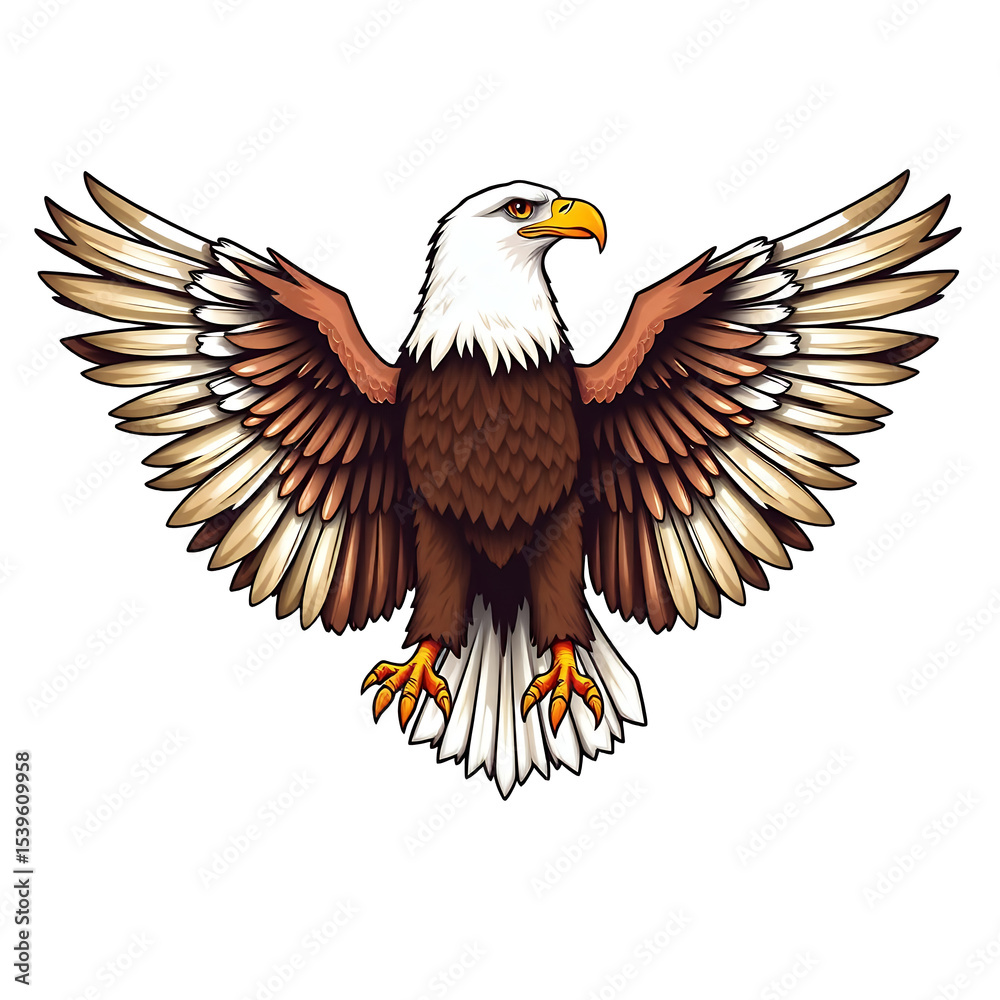 Obraz premium Bald Eagle Wings Spread Illustration Graphic Design