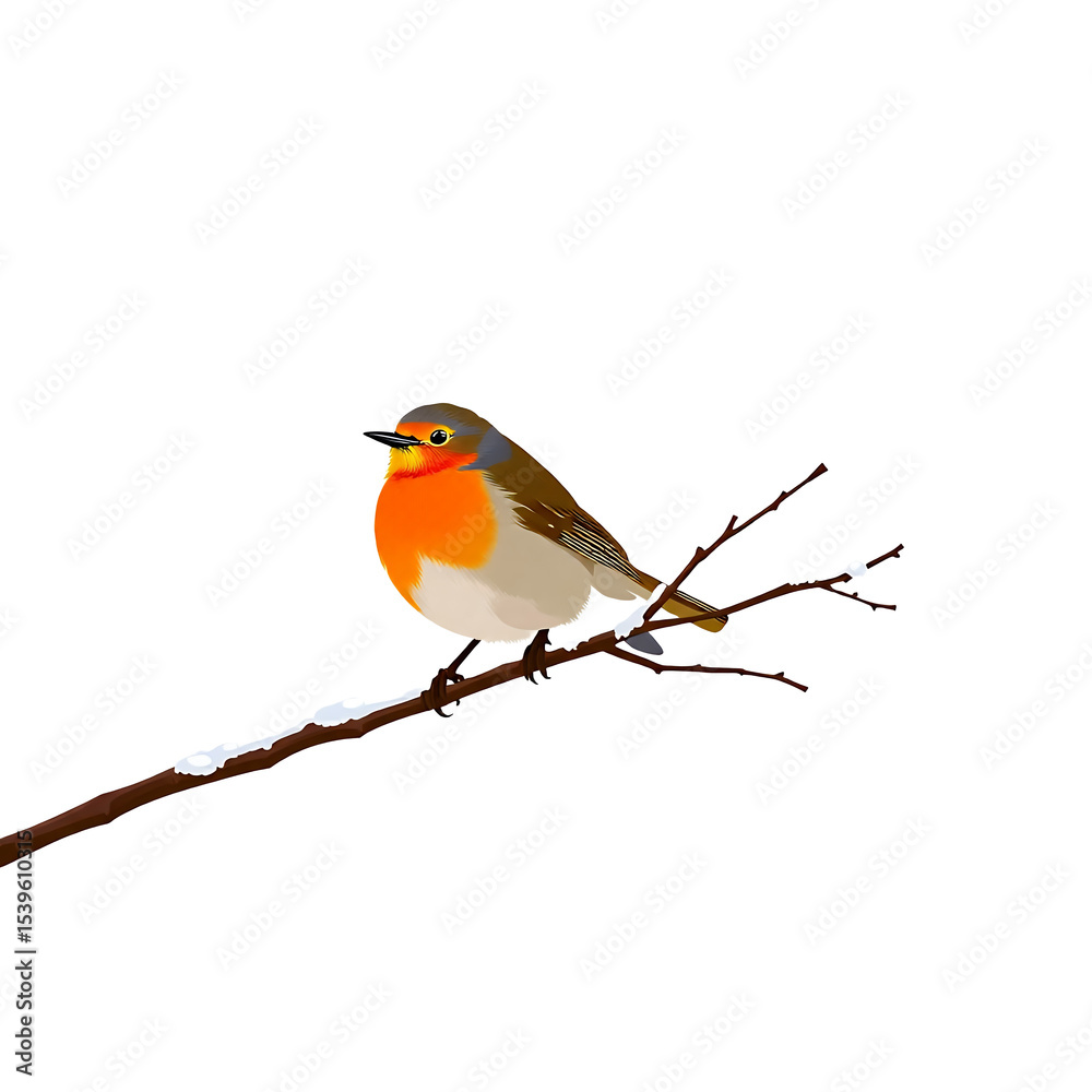 Fototapeta premium Robin Bird On Branch Illustration