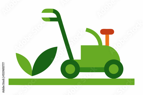 Green lawn mower cutting grass icon illustration