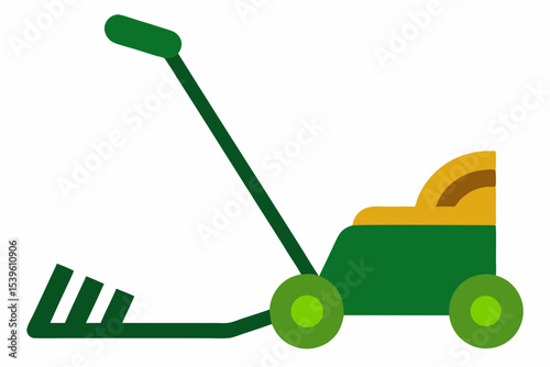 Green and yellow push lawn mower illustration