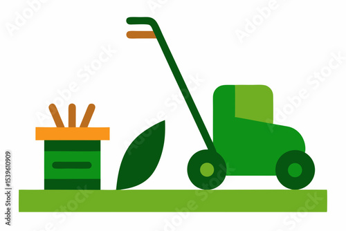 Lawn mower and weed killer icon illustration