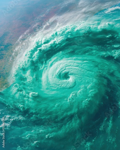 High-Resolution Satellite Image of Massive Hurricane Over Ocean with Detailed Cloud Bands for Meteorology, Weather Forecasting, and Climate Awareness