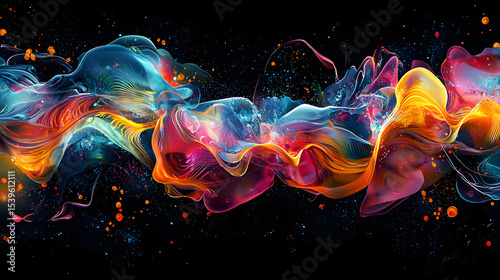 Digital art showcasing vibrant neon waves forming dynamic patterns, designed to evoke